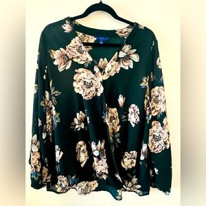 Emerald green floral blouse